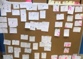 Figure 7:  Retrospective results. Blue tags - extra research is needed, pink tags - team member votes, what needs to be done on a first-priority basis